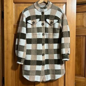 Anthropologie Field Flower Plaid Wool Coat Jacket Shacket size S